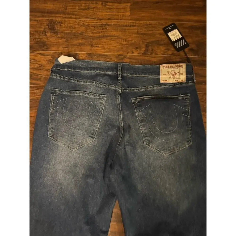 True Religion Bobby Applique Relaxed Baggy Jeans 36x32 Medium Blaze Wash NWT